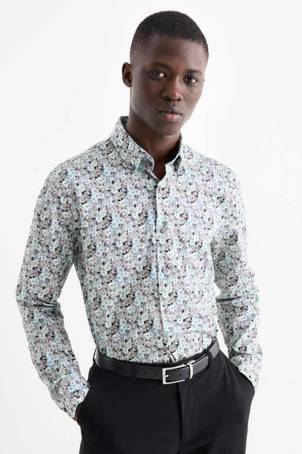 Pánské - Business košile - regular fit - button-down - se vzorem - šedá