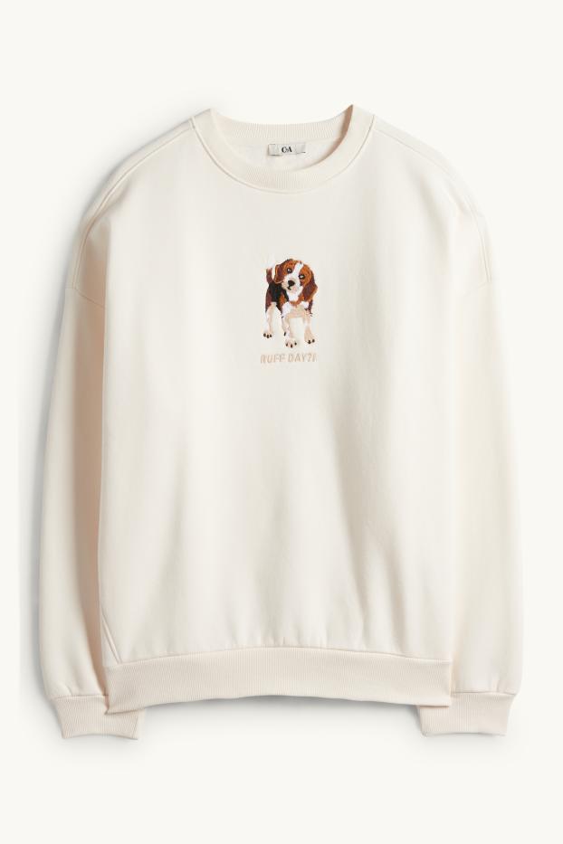 Femei - Bluză de molton supradimensionată - alb-crem