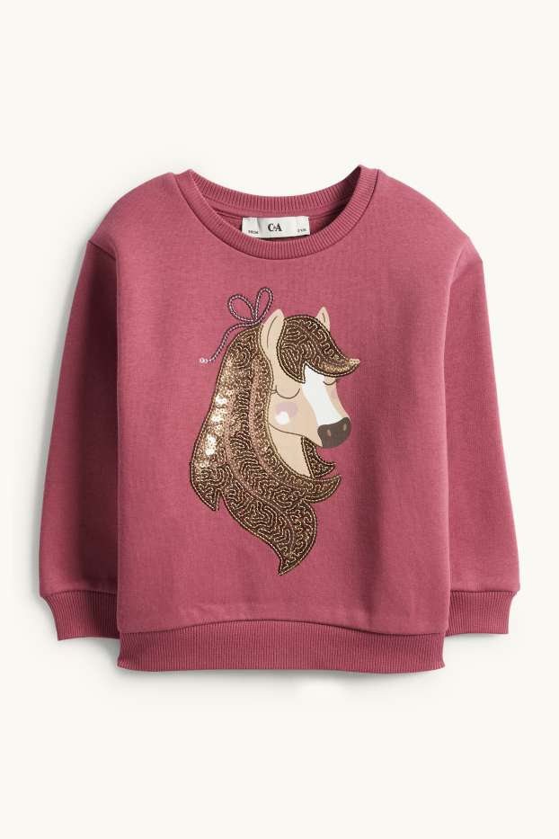 Enfants filles - Cheval - sweat - effet brillant - rose foncé
