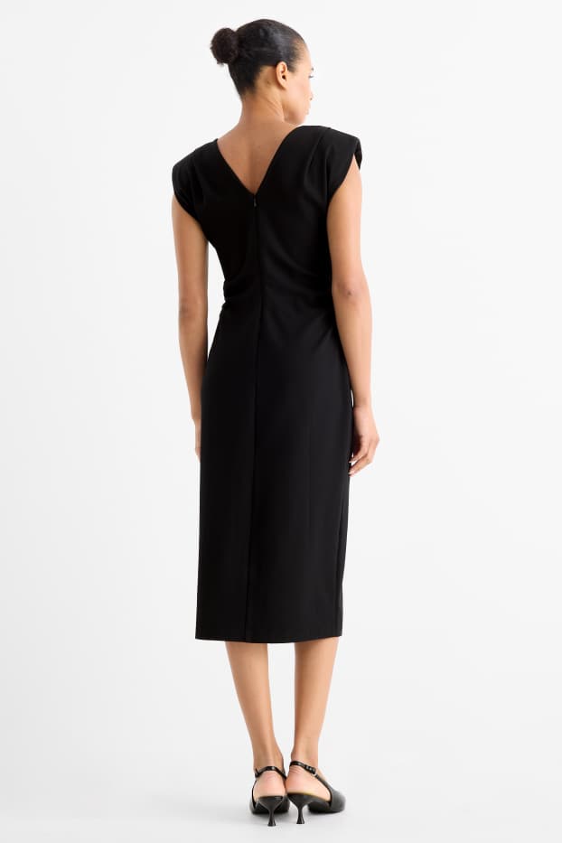 Damen - Kleid mit V-Ausschnitt - Straight Fit - schwarz