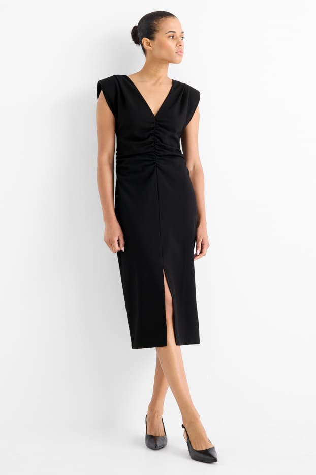 Damen - Kleid mit V-Ausschnitt - Straight Fit - schwarz