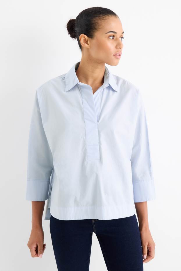 Dames - Blouse met V-hals - lichtblauw