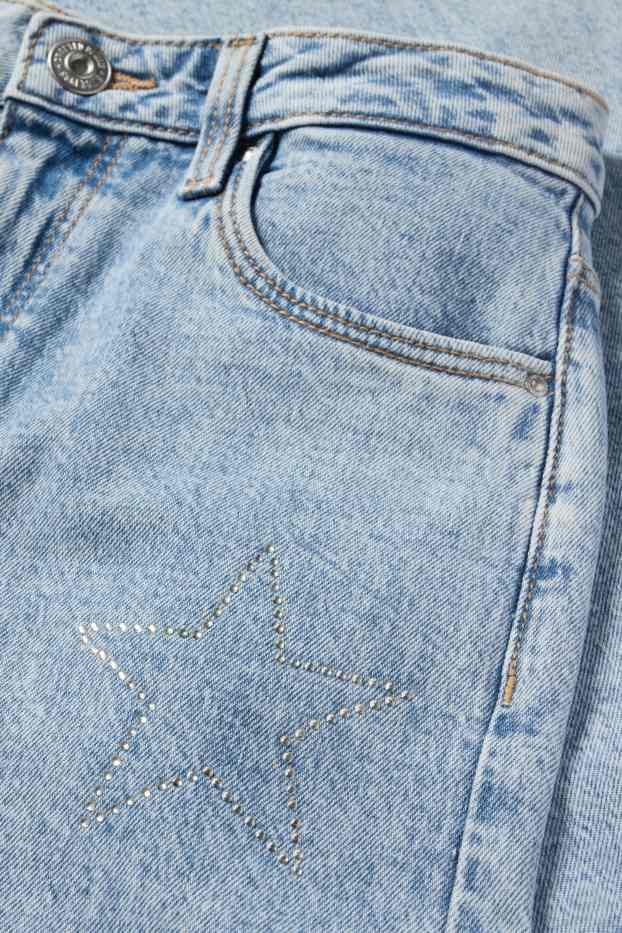 Copii - Fete - Stea - wide leg jeans cu ștrasuri - denim-albastru deschis