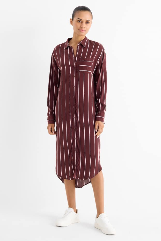 Damen - Viskose-Blusenkleid - gestreift - bordeaux
