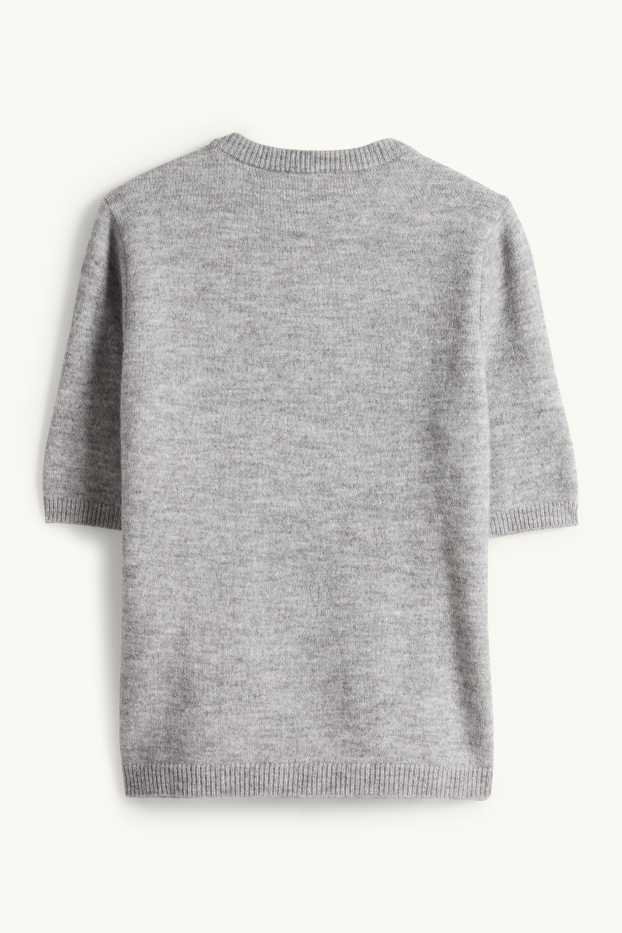 Kobiety - Sweter z dzianiny - z krótkim rękawem - szary-melanż