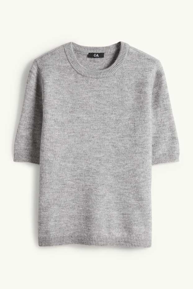 Kobiety - Sweter z dzianiny - z krótkim rękawem - szary-melanż