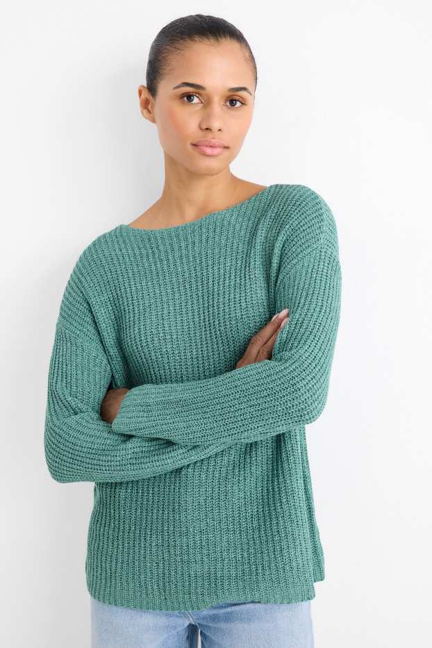 Femmes - Pull - finition côtelée - vert