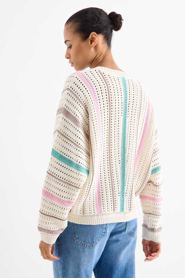 Dames - Trui - gestreept - crème wit