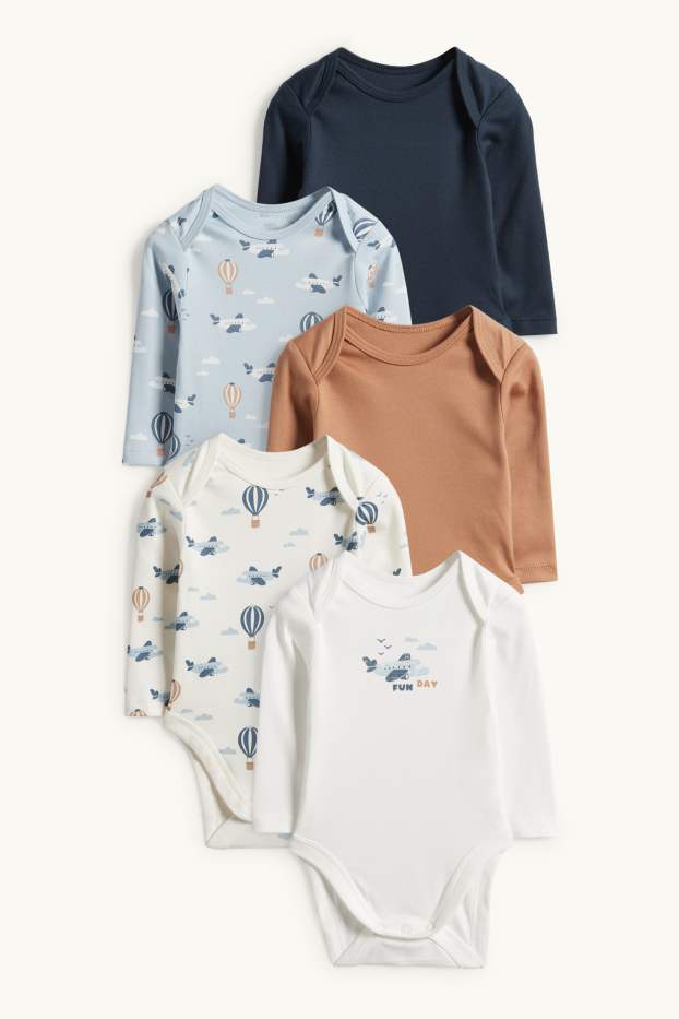 Nadó nen - Paquet de 5 - avió i globus aerostàtic - bodi per a nadó - blanc/blau