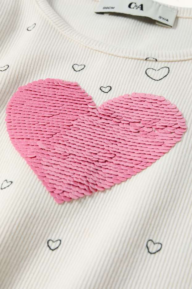 Kinder Mädchen - Langarmshirt - gerippt - Glanz-Effekt - gemustert - cremeweiß