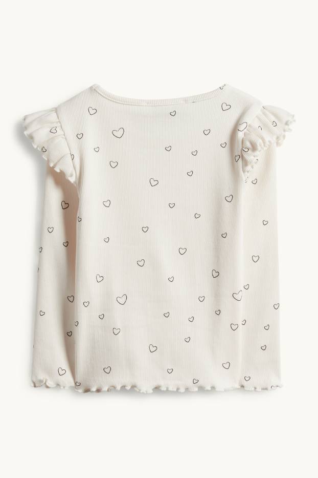 Kinder Mädchen - Langarmshirt - gerippt - Glanz-Effekt - gemustert - cremeweiß