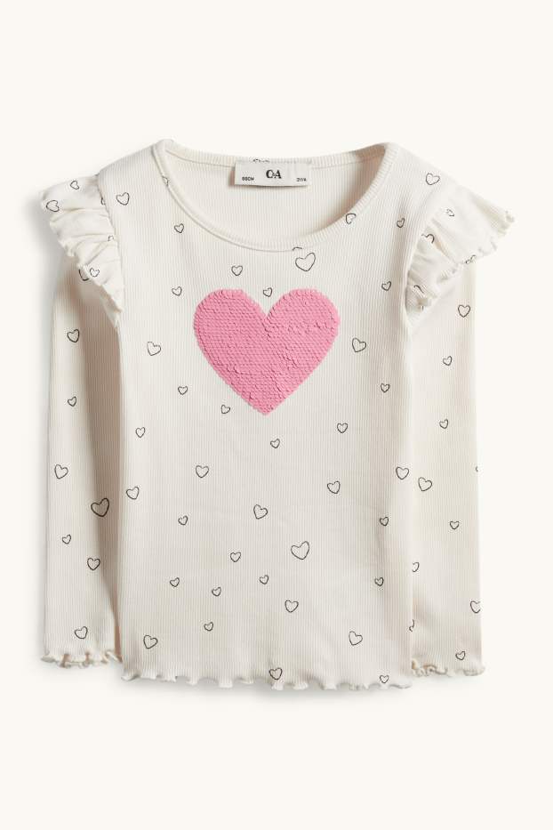 Kinder Mädchen - Langarmshirt - gerippt - Glanz-Effekt - gemustert - cremeweiß