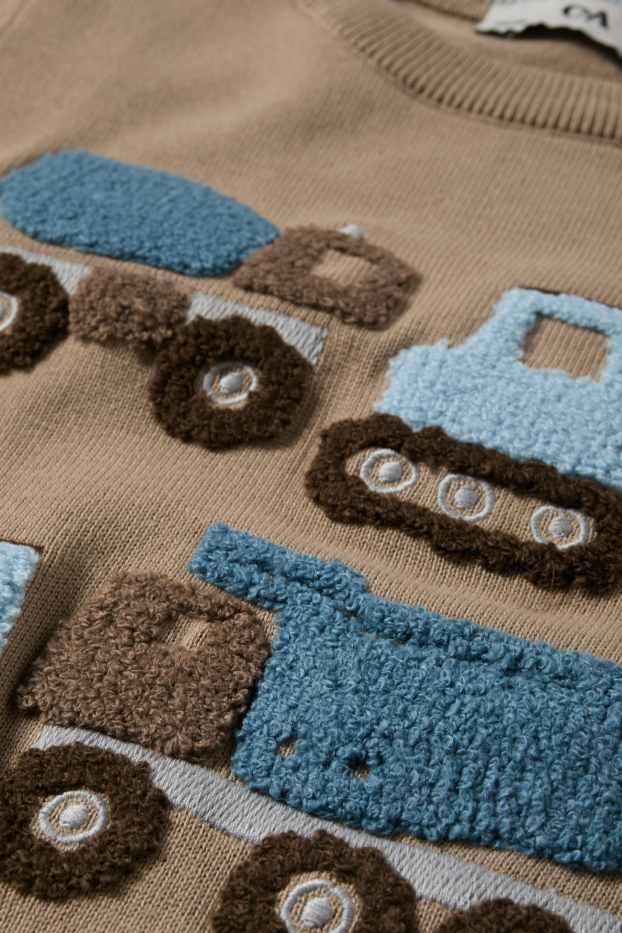 Děti - chlapci - Stavební stroje - svetr - taupe