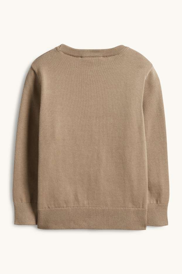 Děti - chlapci - Stavební stroje - svetr - taupe