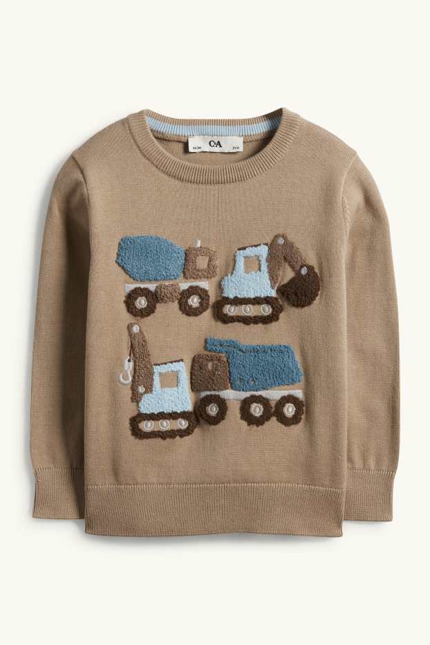 Děti - chlapci - Stavební stroje - svetr - taupe