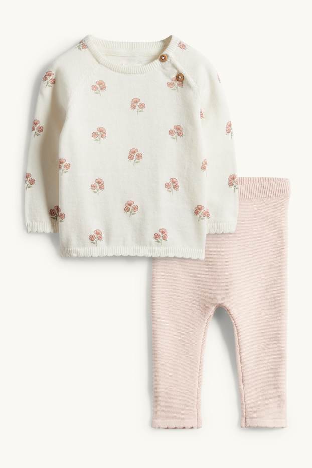 Baby Mädchen - Blümchen - Baby-Outfit - 2 teilig - cremeweiss