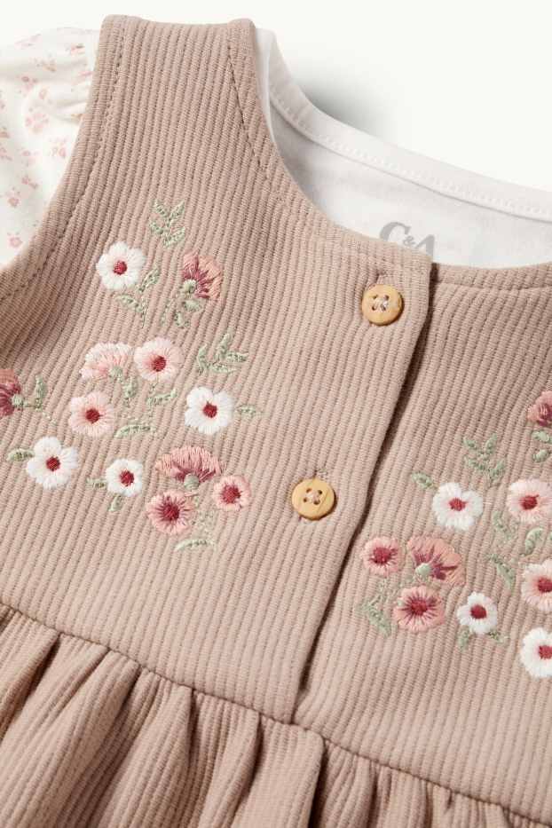 Baby Mädchen - Blümchen - Baby-Outfit - 2 teilig - hellbraun