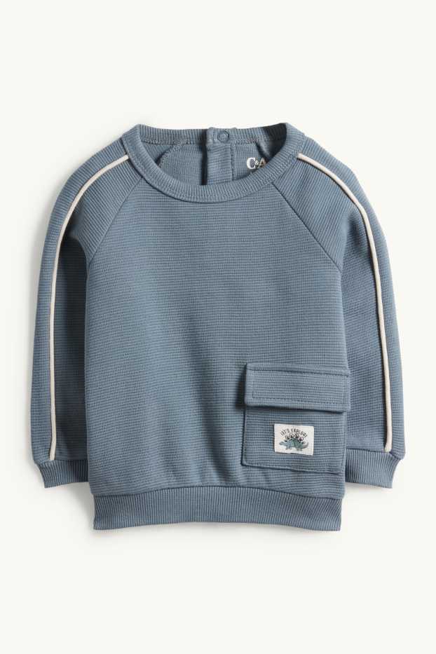 Bebeluși - băieți - Dinozaur - compleu bebeluși - reiat - 2 piese - albastru închis