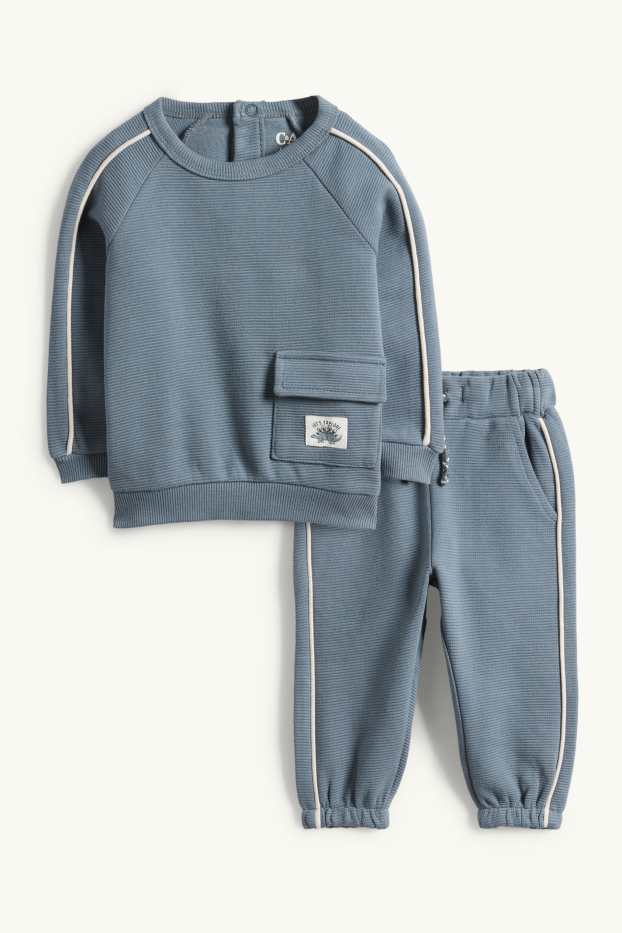 Bebeluși - băieți - Dinozaur - compleu bebeluși - reiat - 2 piese - albastru închis