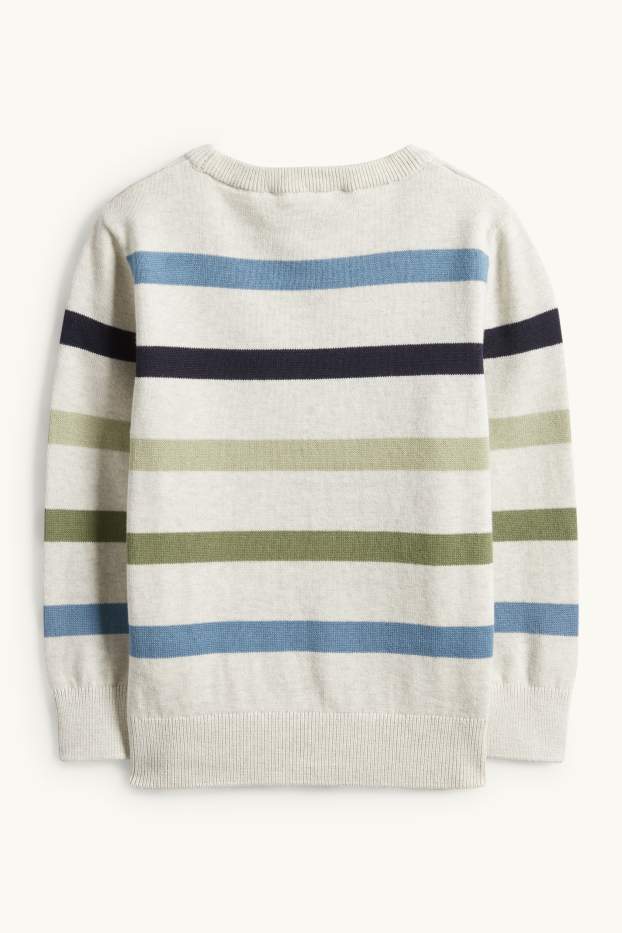 Děti - chlapci - Svetr - pruhovaný - krémově bílá