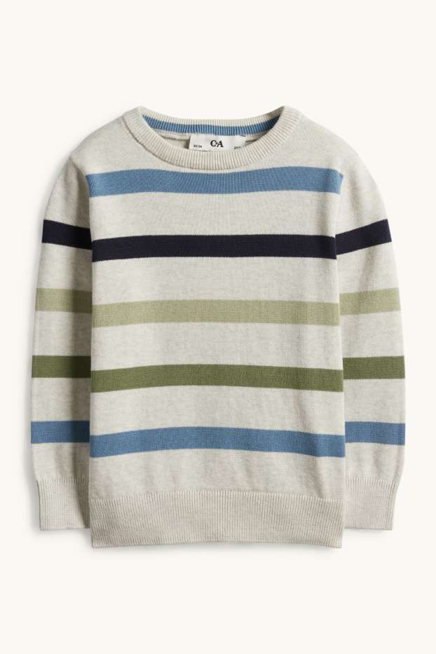 Děti - chlapci - Svetr - pruhovaný - krémově bílá