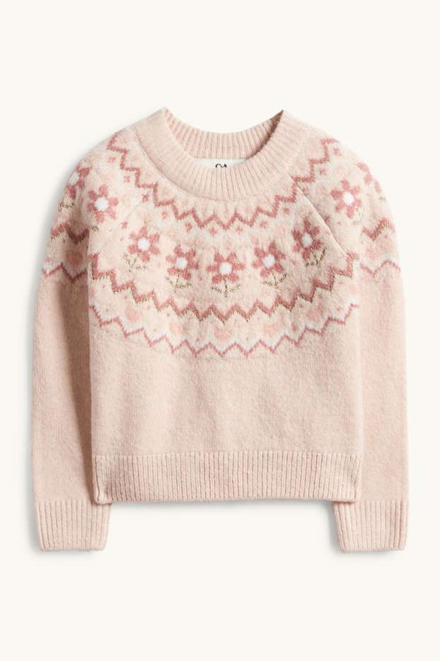 Children Girls - Floral - jumper - shiny - rose