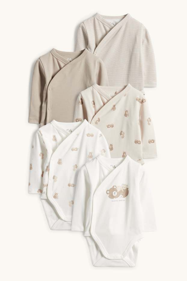 Unisex - Multipack 5er - Bärchen - Baby-Wickelbody - hellbeige