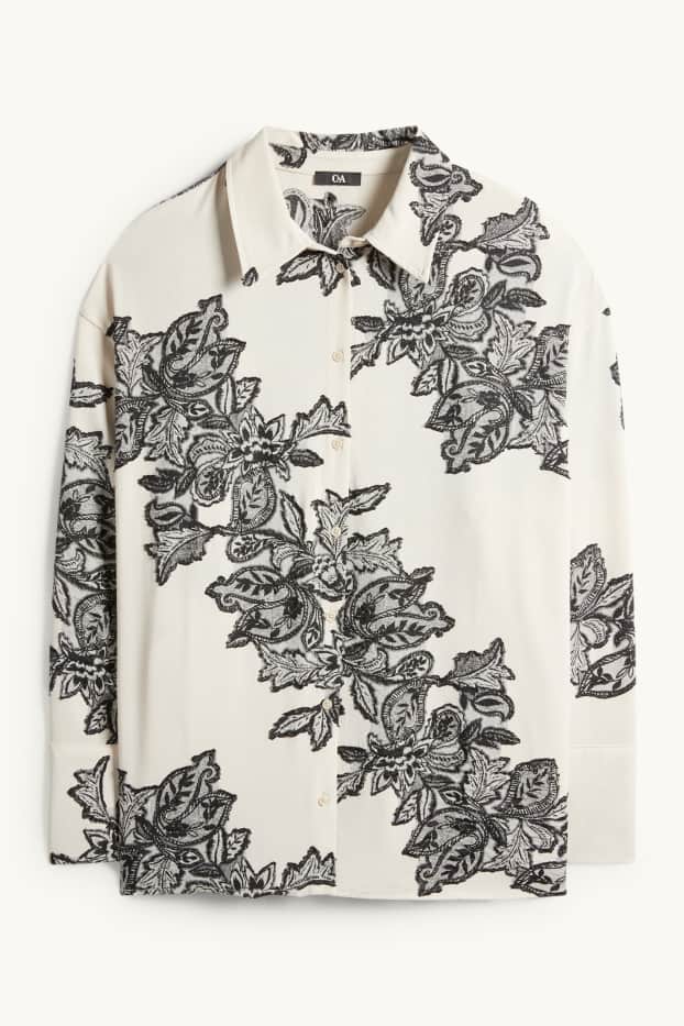 Femmes - Chemisier - à fleurs - finition texturée - noir / beige