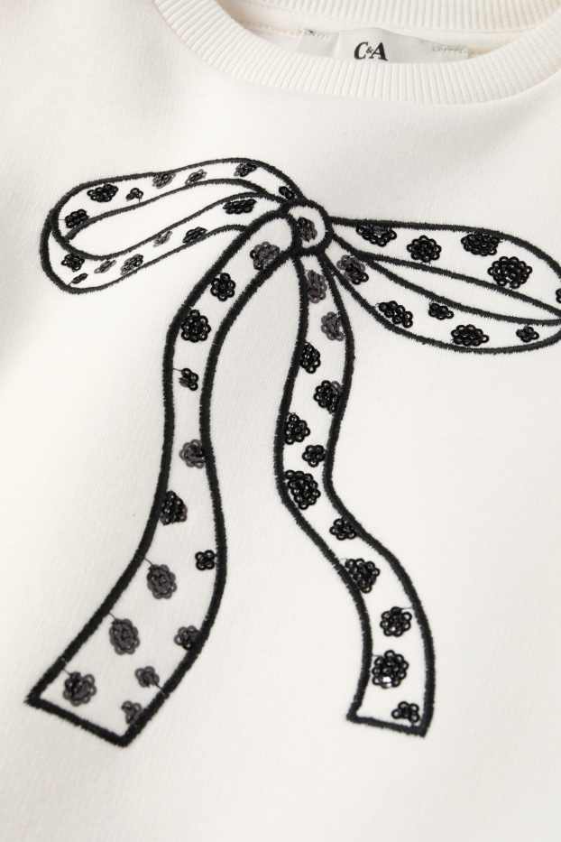 Bambine - Fiocco - felpa - effetto brillante - bianco crema