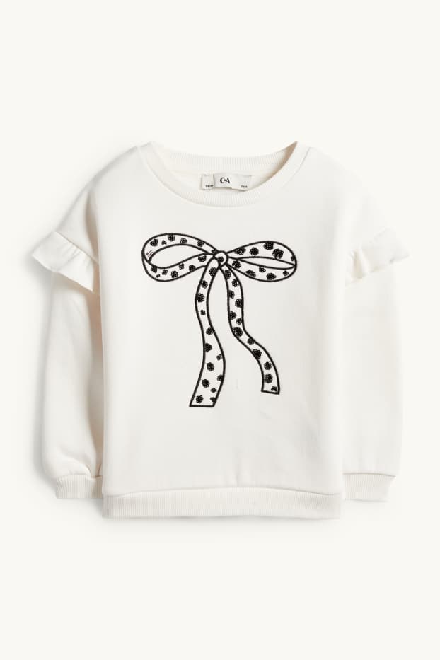 Bambine - Fiocco - felpa - effetto brillante - bianco crema