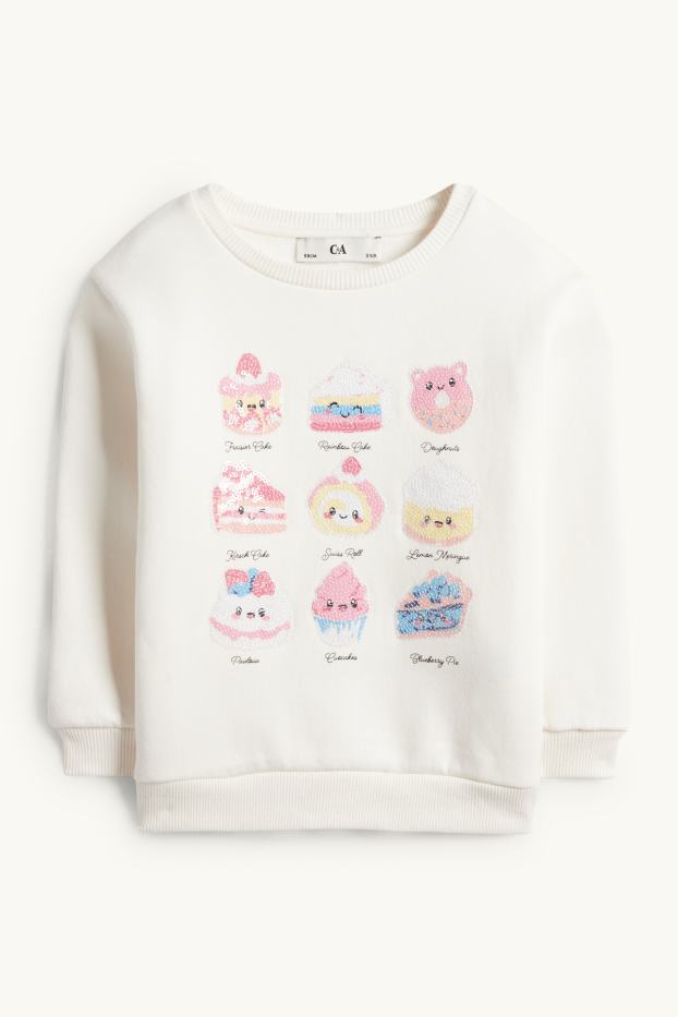 Kinder Mädchen - Kawaii - Sweatshirt - Glanz-Effekt - cremeweiß