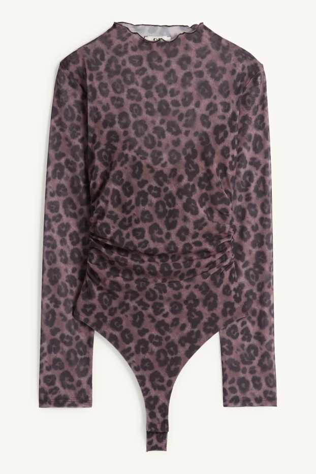 Women - Body - mesh - leopard print - brown