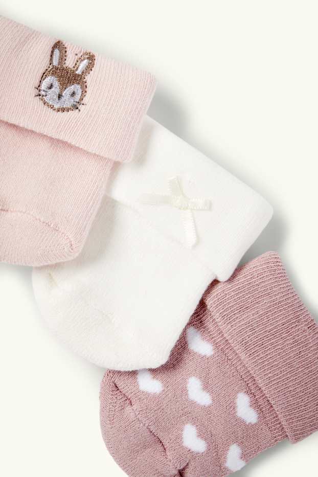 Baby Girls - Multipack of 3 - bunny rabbit - newborn socks with motif - rose
