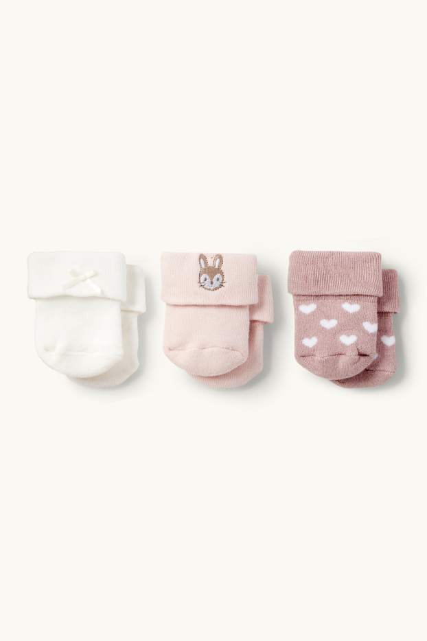 Baby Girls - Multipack of 3 - bunny rabbit - newborn socks with motif - rose