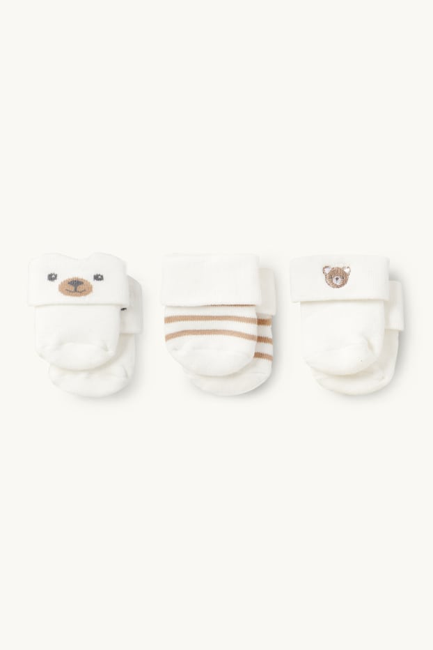 Unisex - Multipack of 3 - teddy bear - newborn socks with motif - white