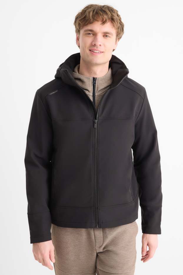 Hommes - Veste à coquille souple avec capuche - déperlante - noir