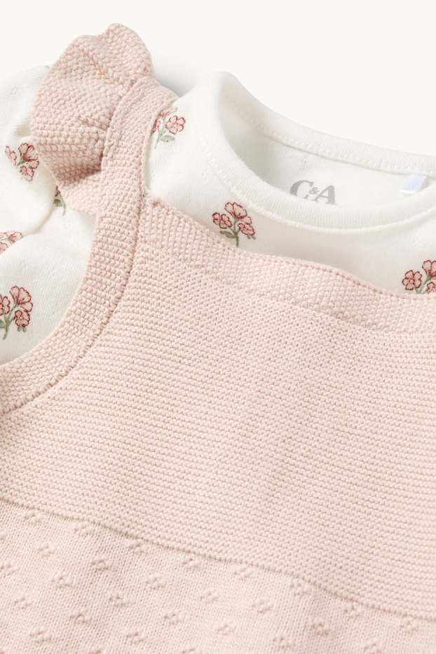 Baby Mädchen - Blümchen - Baby-Outfit - 2 teilig - weiss / rosa