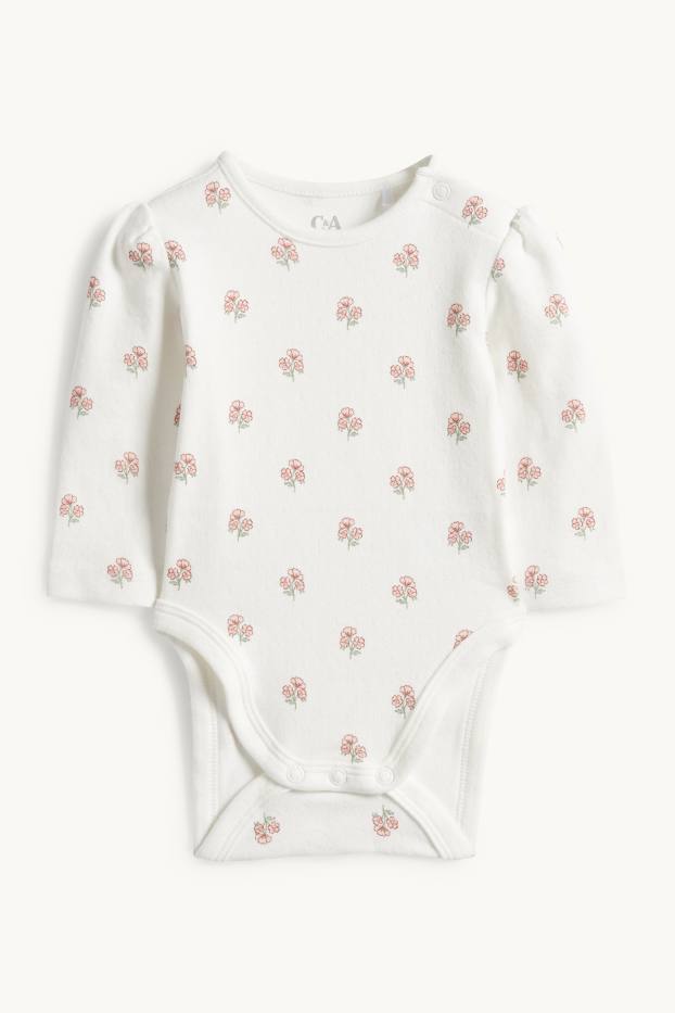 Baby Mädchen - Blümchen - Baby-Outfit - 2 teilig - weiss / rosa