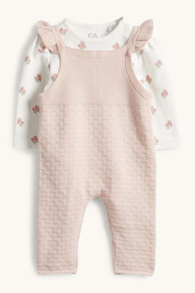 Baby Mädchen - Blümchen - Baby-Outfit - 2 teilig - weiss / rosa