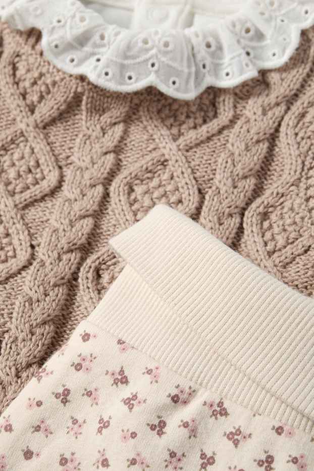 Baby Mädchen - Blümchen - Baby-Outfit - 3 teilig - weiss / beige