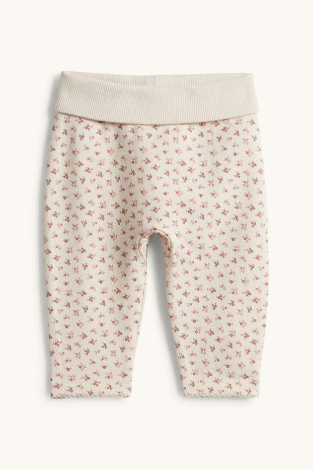 Baby Mädchen - Blümchen - Baby-Outfit - 3 teilig - weiss / beige