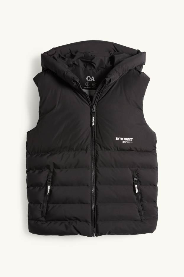 Copii - Băieți - Vestă matlasată cu glugă - rezistentă la apă - negru