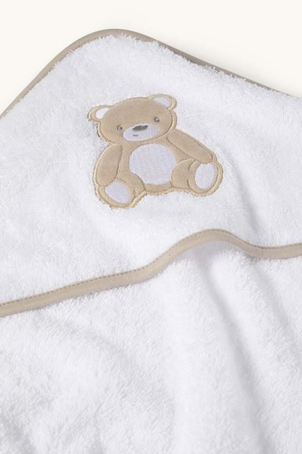 Unisexe - Teddy bear - serviette de toilette à capuche pour bébé - blanc