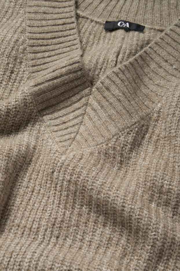 Donna - Maglione con scollo a V - a coste - beige