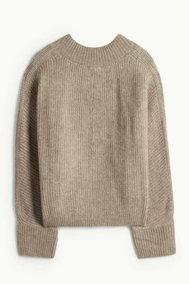 Donna - Maglione con scollo a V - a coste - beige