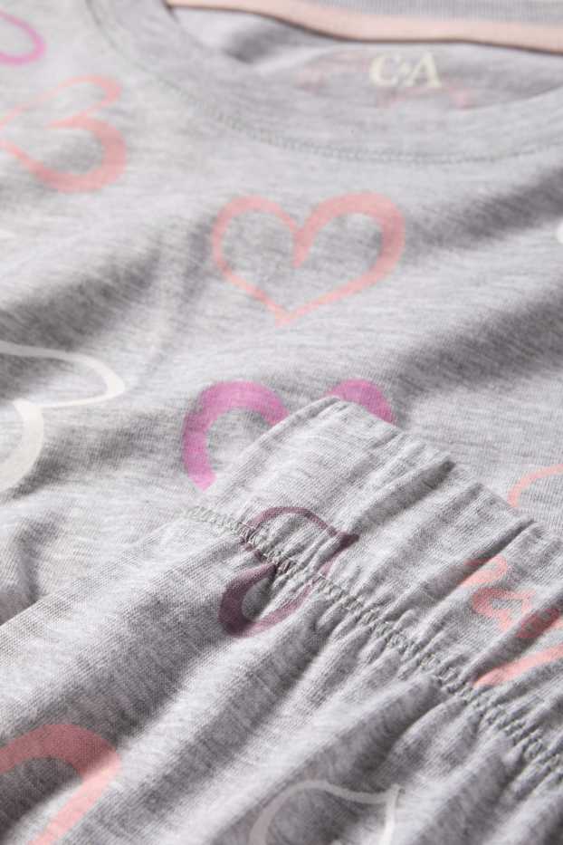 Damen - Pyjama - gemustert - hellgrau-melange