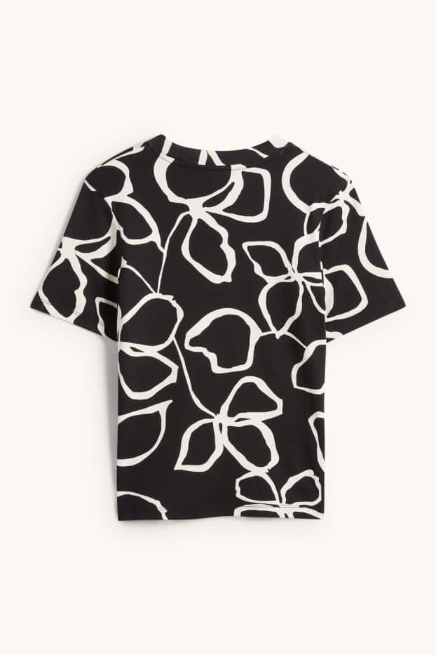 Women - T-shirt - regular fit - floral - black / white