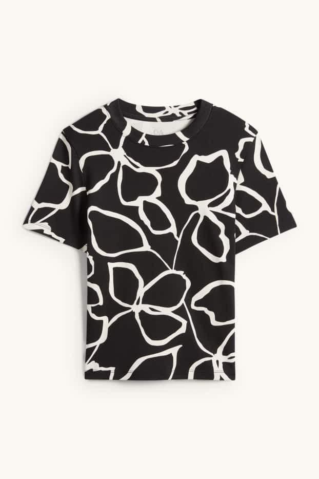 Women - T-shirt - regular fit - floral - black / white