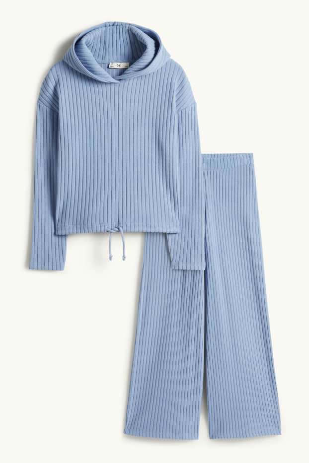 Kinder Mädchen - Set - Hoodie und Jogginghose - gerippt - 2 teilig - blau