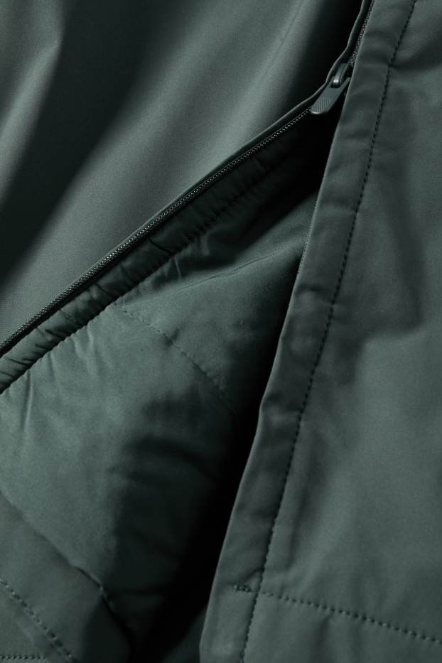 Women - Coat with hood and belt - lined - water-repellent - dark green